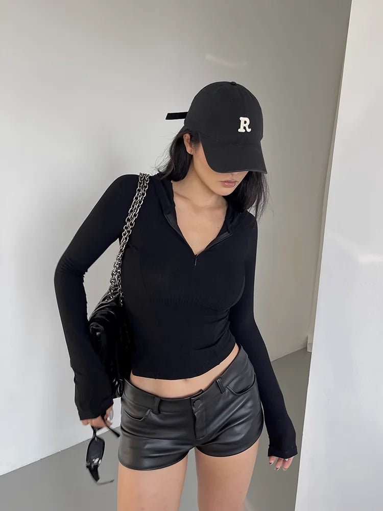 Sexy Black PU Fashion Casual Summer Shorts Women Clothing Faux Leather Goth High Waisted Womens Shorts Y2k Hot Woman Short Pants