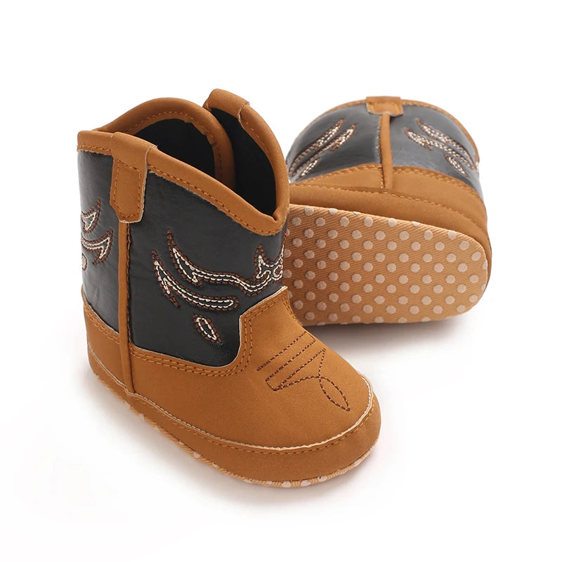 Baby Boots, Baby Autumn Denim Knight Boots, 0-1 Year Old Children's Fashion Embroidery, Midsole Learning, Soft Soled Boots, Bohe