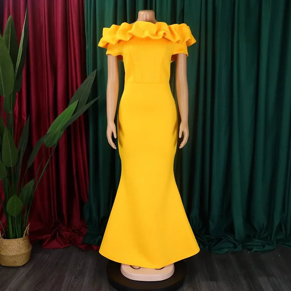Elegant Long Dresses for Women Off the Shoulder Short Sleeve Mermaid Floor Length Luxury Female Birthday Party Dinner Dress Robe
