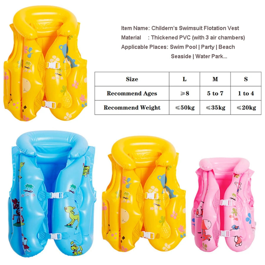 Children's Swimming Flotation Vest Inflatable Swimwear Adjustable Waistband Water Sports Swim Pool Swimsuit for Kids Boys Girls