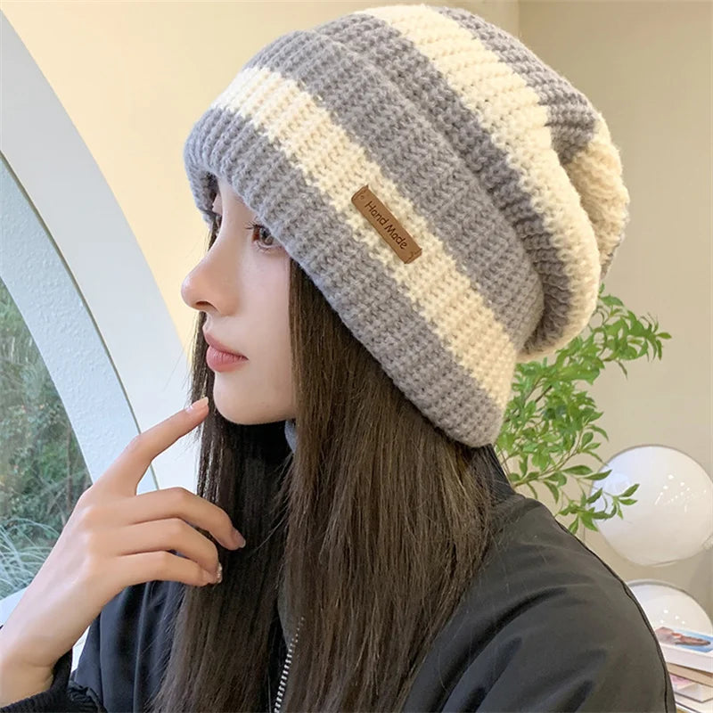 NEW Winter Warm Hats For Women Casual Stacking Knitted Bonnet Caps Men Hats Stripe Hip Hop Unisex Female Beanies