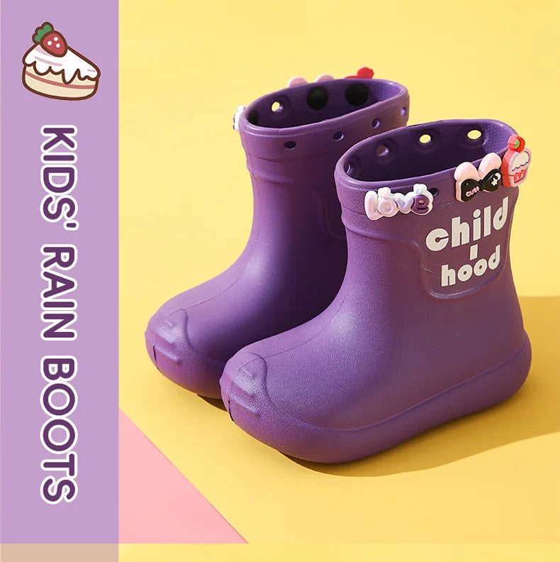 Summer Children's Rain Boots Kids Girls' Rain Shoes Waterproof Boys' High Tube Anti-slip EVA Boots Students' Baby Buckle Boots