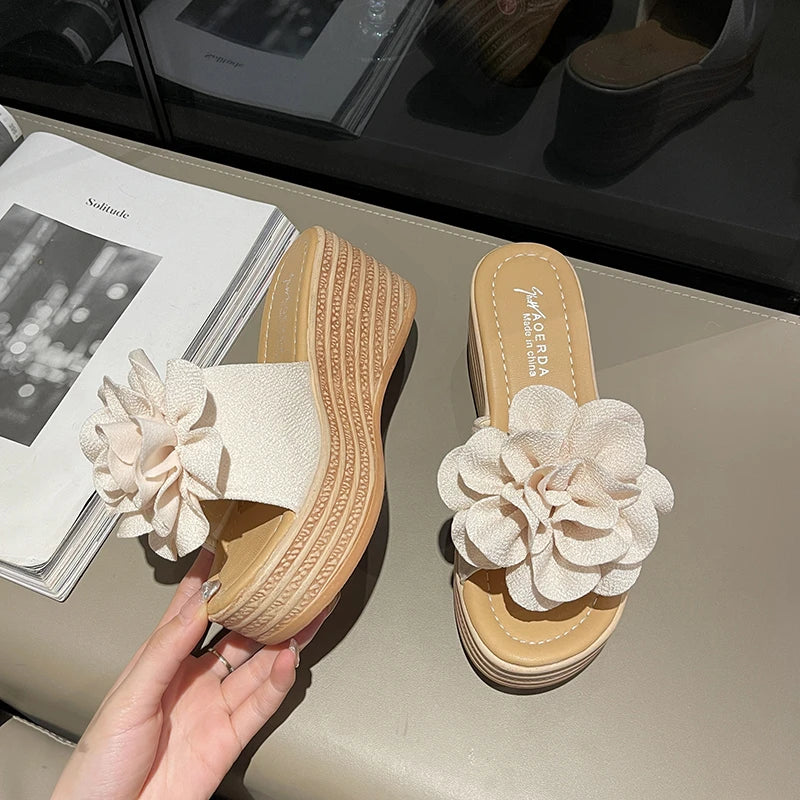 Women Wedges Sandals 2026 New Summer Women Slip on High-heeled Fashion Woman Shoes Comfortable Flower Outdoor Platform Sandals