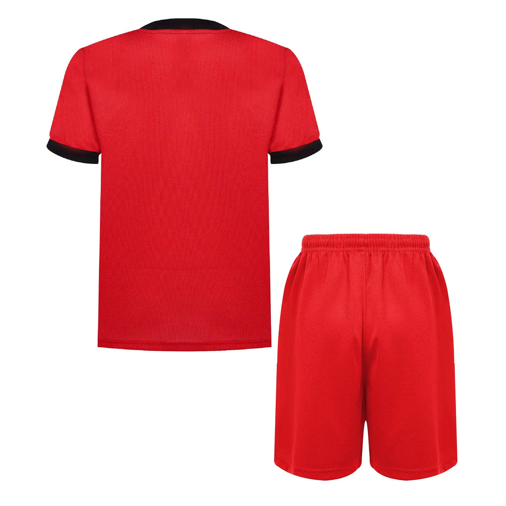 Kids Boys Sports Set Football Jersey Costume Children Tracksuit Round Neck Short Sleeve Geometric Print T-shirt with Shorts