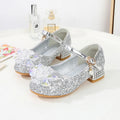 Kids Causal Shoes Wedding Party Children's High Heels Princess Shiny Crystal Flower Girls Leather Shoes Pink Blue Sliver 23-38