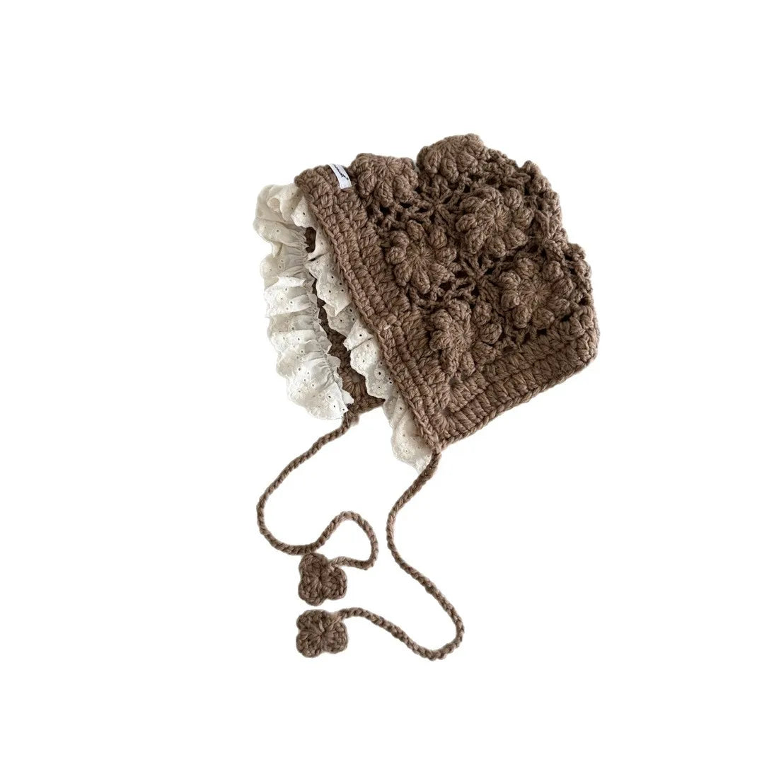5-10 years old girls Hats Flower Hollow-out Bonnet Jacquard Knitted Cap for Children Hat Outdoor Headwear Kids Hair Accessories
