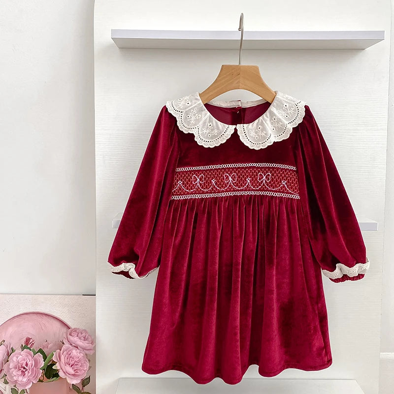 New Christmas Kids Party Dress Baby Bodysuits Sisters Clothes Autumn Sisters Girls Princess Dress Lace Red New Year Kids Clothes