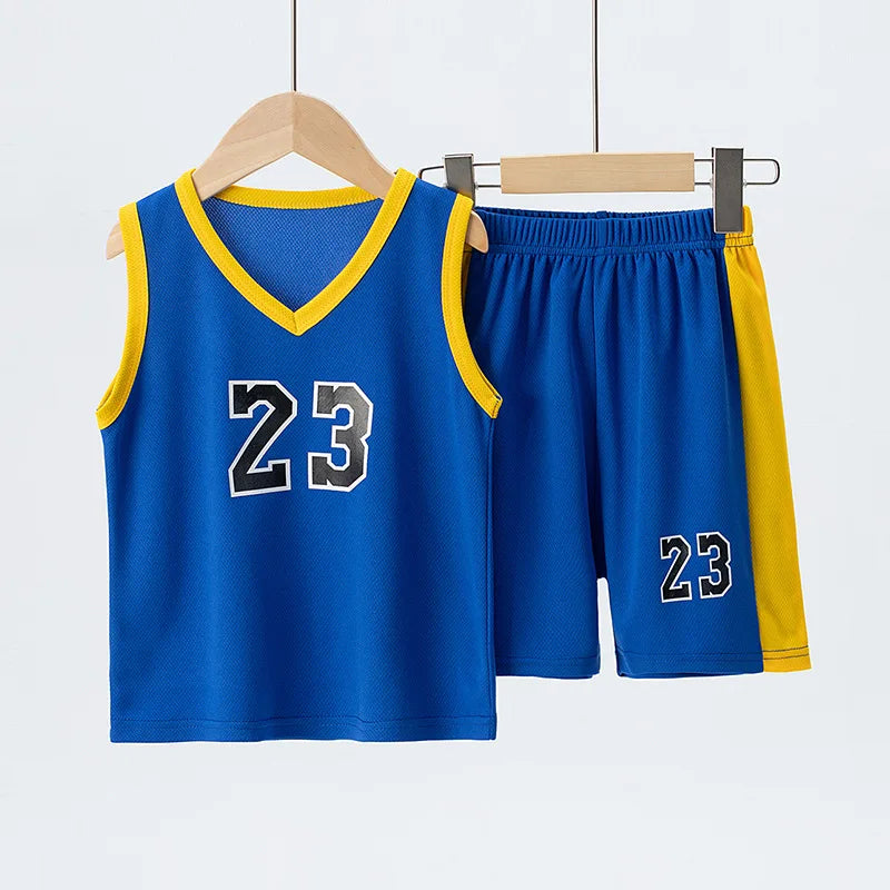 Boys Basketball Clothes Sets Summer Sports Ball Suit Girls Vest Sleeveless V-Neck Top Shorts 2 Pieces Children's Football Outfit