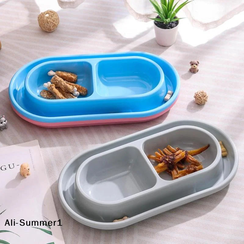 【E】Pet Feeding Double Bowls Plastic Anti Ants Food Water Feeder Dogs Cats Puppy Automatic Dog Feeder Dispenser Pet Supplies