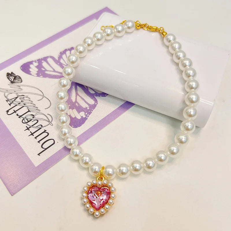 Adjustable Pet Pearl Necklace Accessories for Cats Gotas Animals Fashion Rhinestones Sphynx Cat Collar Kitten Dog collier Chat