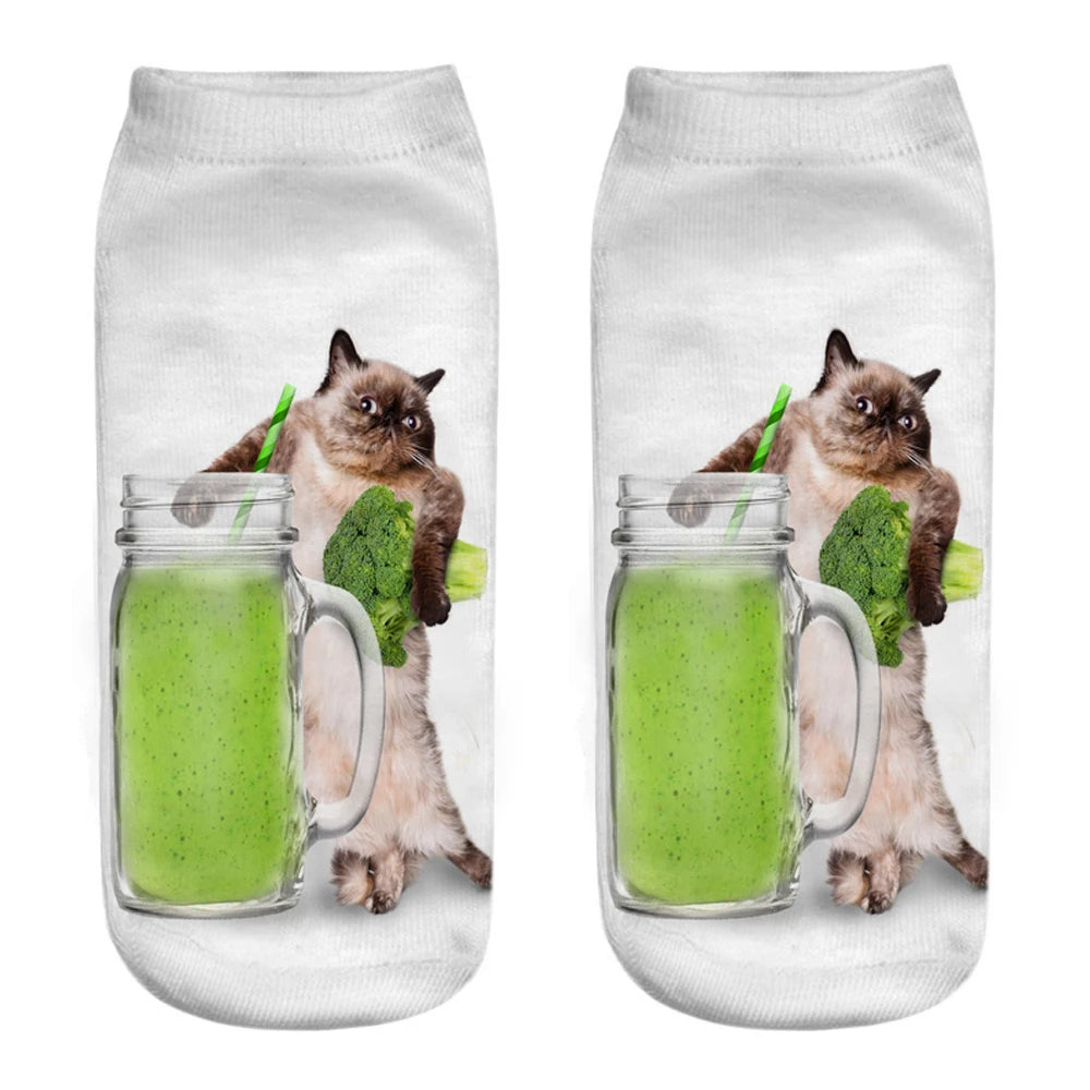 New Women Hot Sell 3D Printed Cool Fashion Funny Cats Cosplay Daily Life Story Socks Short Socks Art Novelty Xmas Gift Dropship