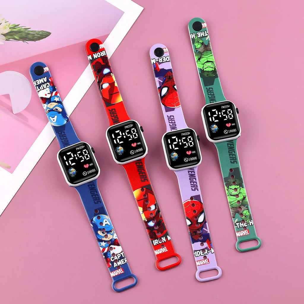 Sports Spiderman Children Watches for Boys Iron Man Captain Super Hero Kids LED Watch Digital Clock Student Toys Gifts