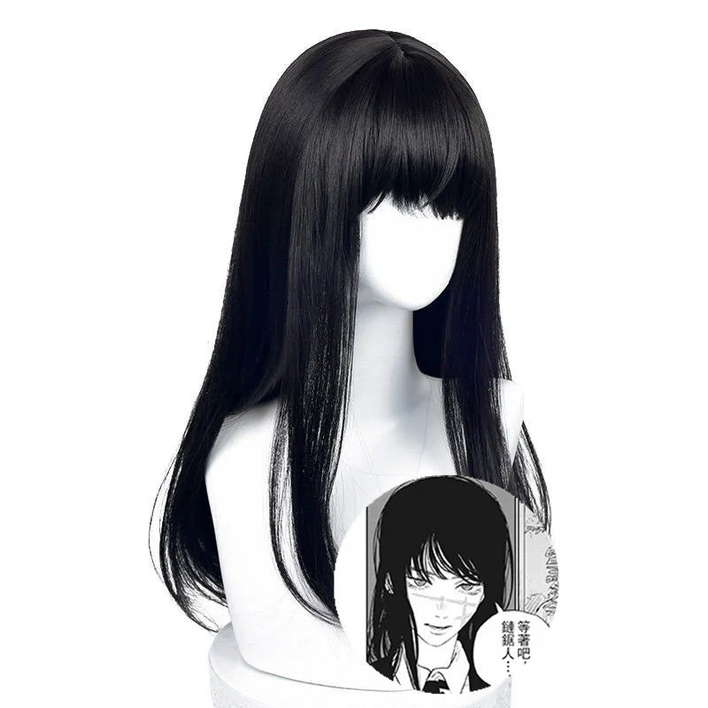 Women's Cosplay Black Long Straight Hair Wig Synthetic Full Coverage Breathable Cartoon Character Wig for All Seasons