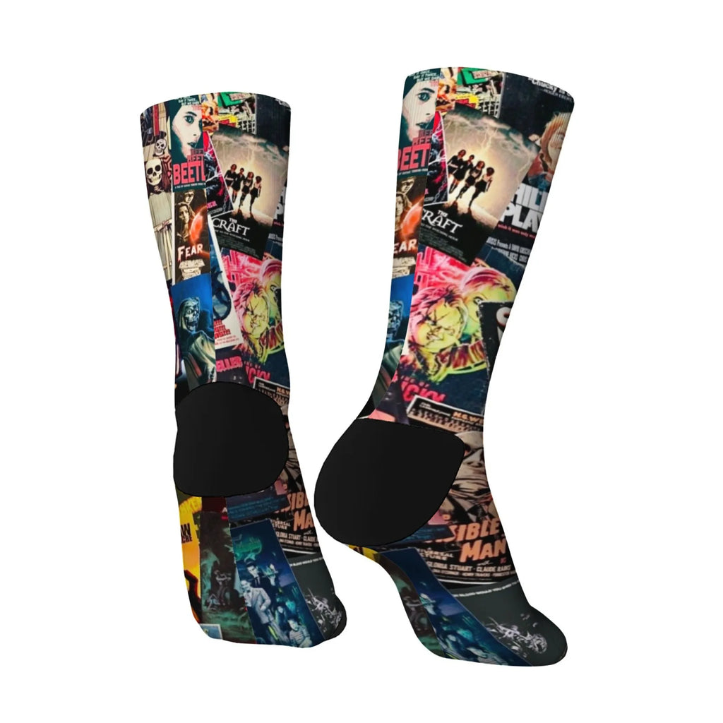 Horror Poster Collage Men's Socks Comfortable Warm Non-slip Street Hip-Hop Style Retro Fashion Socks Novelty Funny Happy Socks