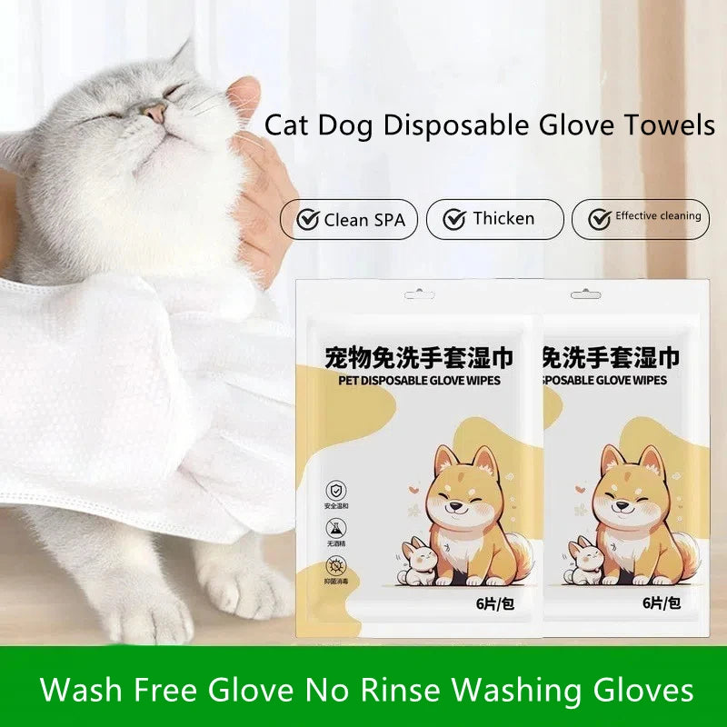 Disposable Pet Grooming Glove for Cats  Dogs Pet Cleaning Glove 6 Pieces Per Pack Shower Deodorizing Wipes Pet Cleaning Supplies
