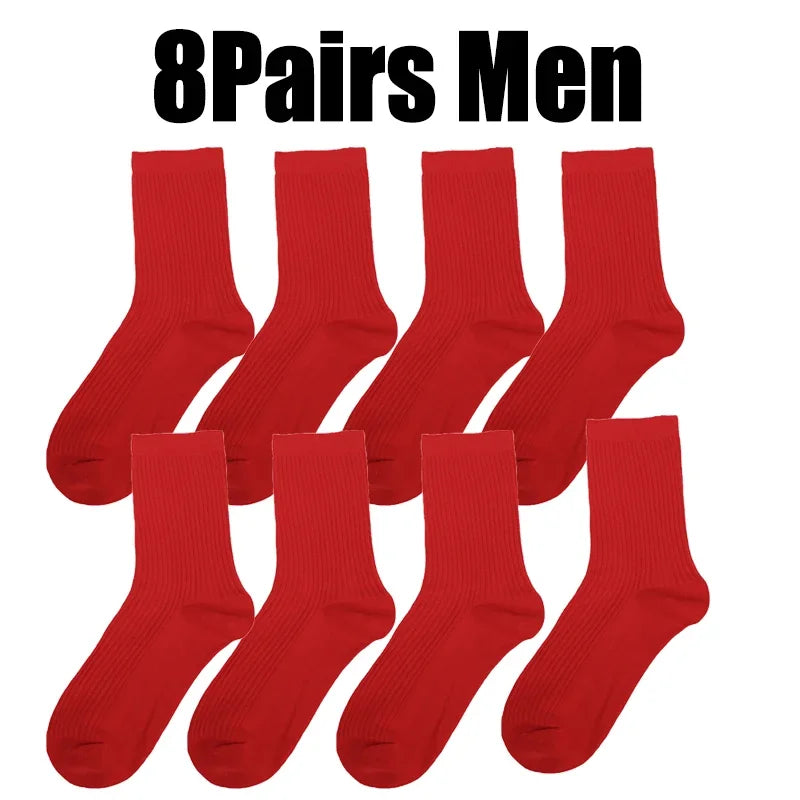 Men Women Socks Red New Year Cotton Socks Breathable Sports Comfortable Solid Color Cotton Festival Casual Lucky Red Floor Socks
