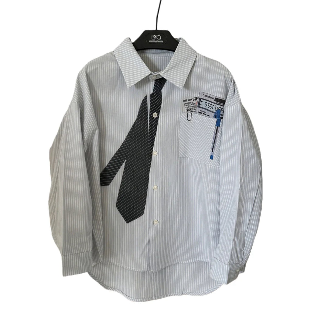Children Clothes Kids Casual Shirt Spring 2026 Boys Striped Shirt Korean-style Tie Print Girls Stylish Simple Kids Casual Shirt
