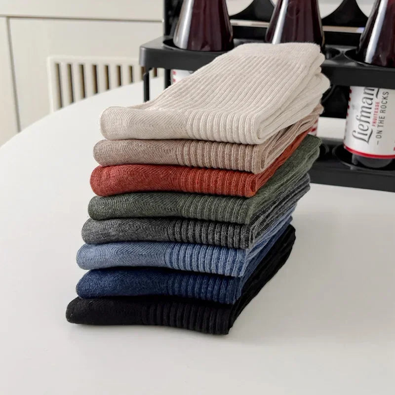 Mens Socks Casual Fashion  Men Business Male Breathable Elastic Cotton Long Socks Solid Color Black Blue Gray SocksAutumn Winter
