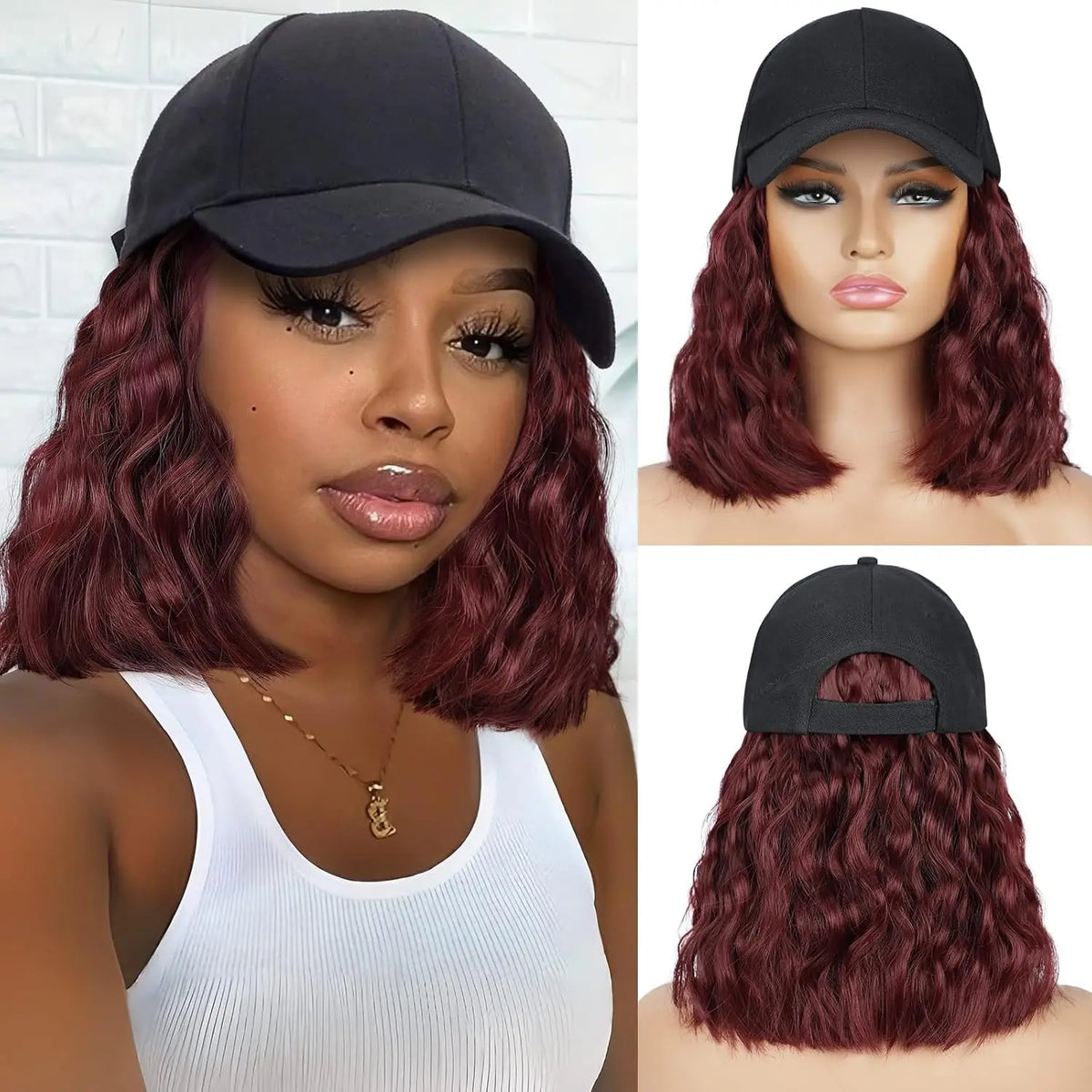 Hat Wig for Women Wig Cap with Curly Hair Extensions Hat with Hair Wave Adjustable Baseball Cap Wigs Synthetic Hat Wig