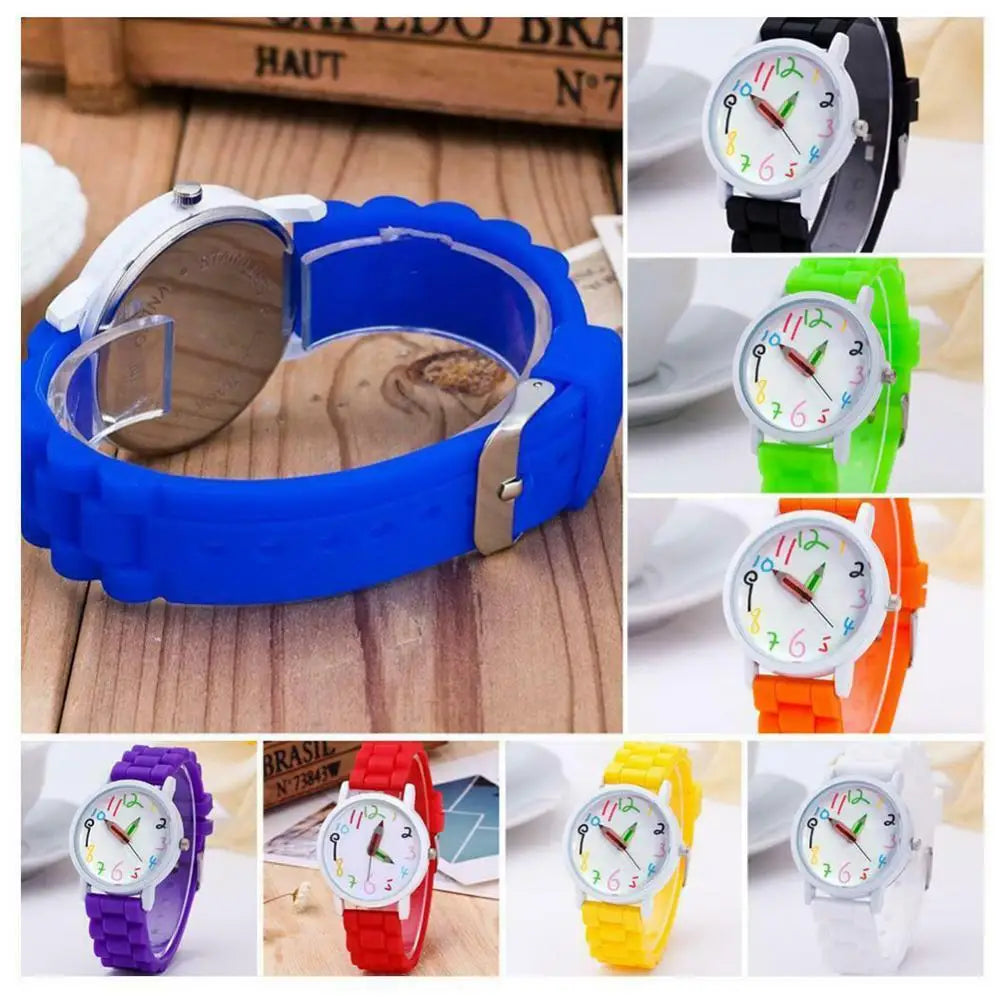 Children's Electronic Watch Cartoon Children Kids Round Dial Silicone Strap Analog Quartz Wrist Watch Gift