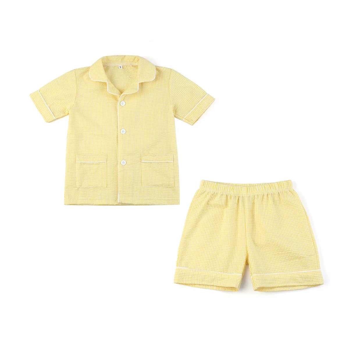 Ruffkids 100% Cotton Summer Kids Pajamas Sleepwear Seersucker Striped Matching Pjs Boys Clothes Loungewear Girls Pyjamas Set
