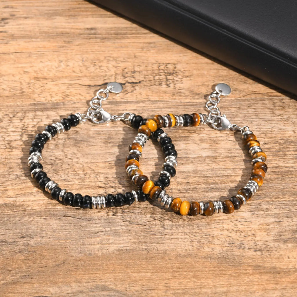 Metal Bead bracelets for Men Boys,Natural Beaded Stainless Steel Beaded Bracelets,Casual Jewelry Gifts