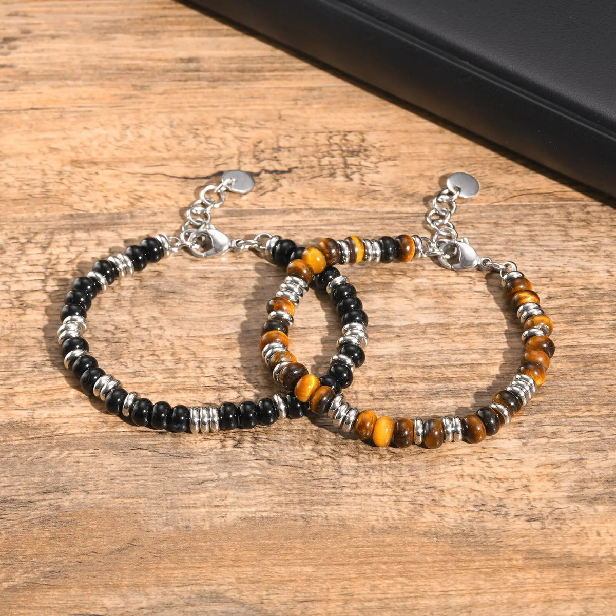 Metal Bead bracelets for Men Boys,Natural Beaded Stainless Steel Beaded Bracelets,Casual Jewelry Gifts