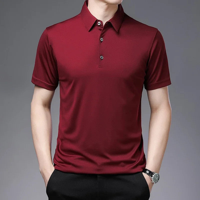 2026 Men's New Solid Color Business Casual POLO Shirt Summer Fashion Casual Short Sleeve Comfortable and Breathable Top