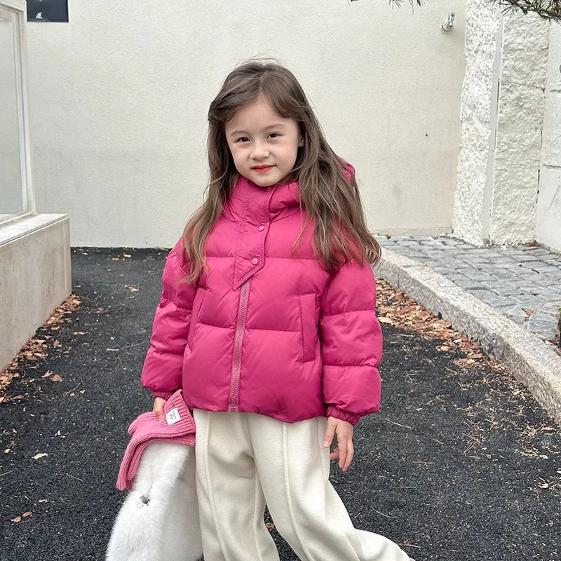 Teen Girls Jacket Winter New Solid Color Thick Keep Warm Hooded Zipper Bread Jacket For 3-12 Years Kids Cotton Down Outerwear