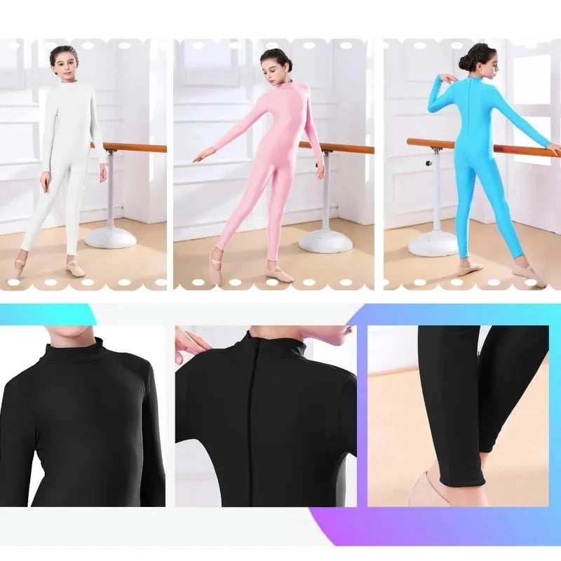 Kids Ballet Skate Dance Wear Girls Gymnastics Bodysuit  Long Sleeve Bodysuit Children Jumpsuit Wear Training Performance Wear