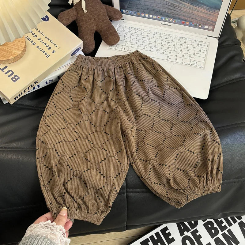 1pcs Boy Girl Winter Autumn Corduroy Kids Pants  Dot Mid Waist Harem Children Trousers