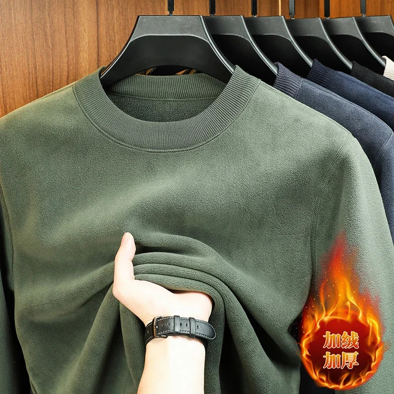Autumn and Winter Men's Velvet Hoodie Long Sleeve Round Neck Solid Color Fashion Casual Versatile Top