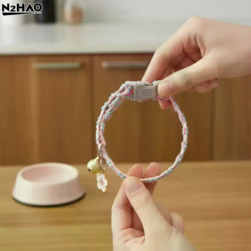 Pet Necklace Colorful Lace Flower Cat Collar Puppy Accessories Collar Bell Neck Cat Collar Adjustable Soft Durable Safe