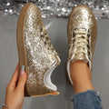 Women's Lace Up Flat Sneakers New Autumn Vulcanized Thick Soled Shoes Bling Casual Fashion Women Sneakers New Zapatos De Mujer