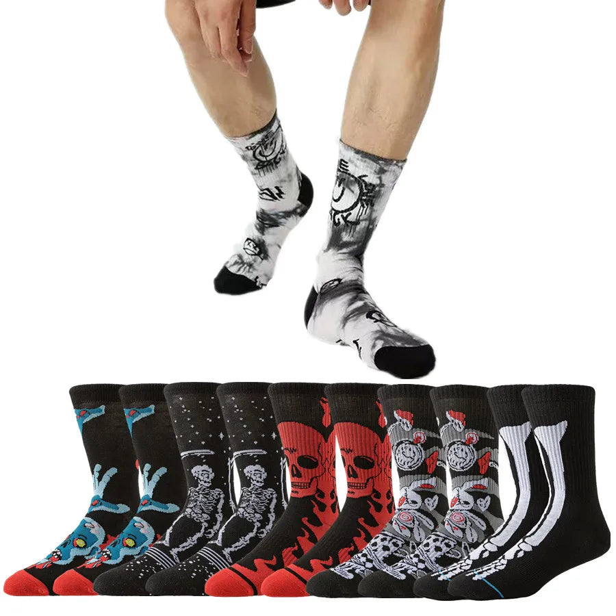 Men Women Skull Tube Socks Happy Socks Street Fashion Designer Hip Hop Funny Novelty Dress Socks Warm Comfort Winter Casual Wear