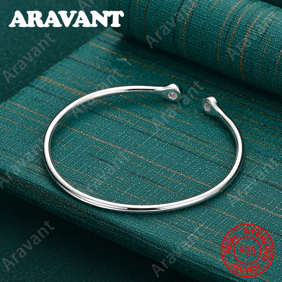 925 Sterling Silver, Plain And Adjustable Bangle, Delicate And Cute Wedding/Party Jewelry For Women.