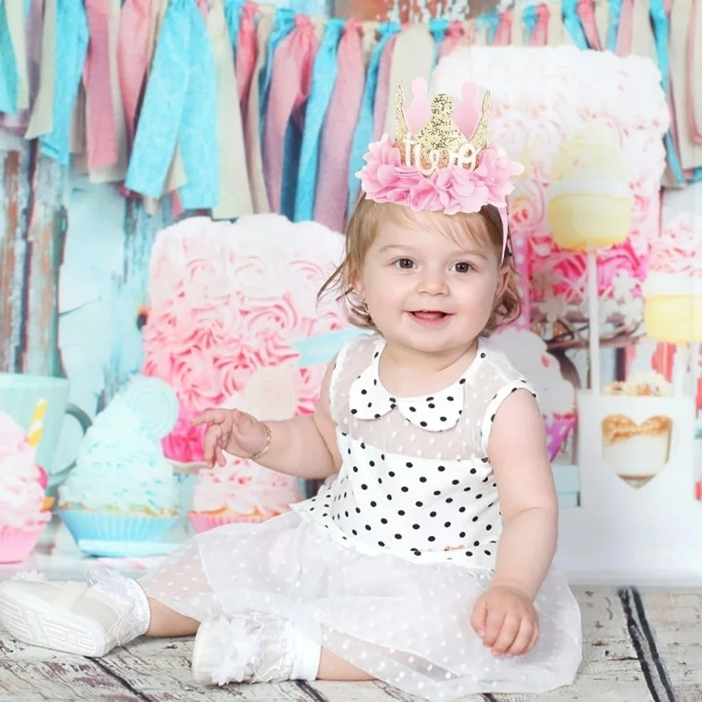 Birthday Party Decor Hat Kids 1/2 Year Happy Birthday Boy Girl First Birthday Party Baby Shower Decor Pink Kids Crown Hat