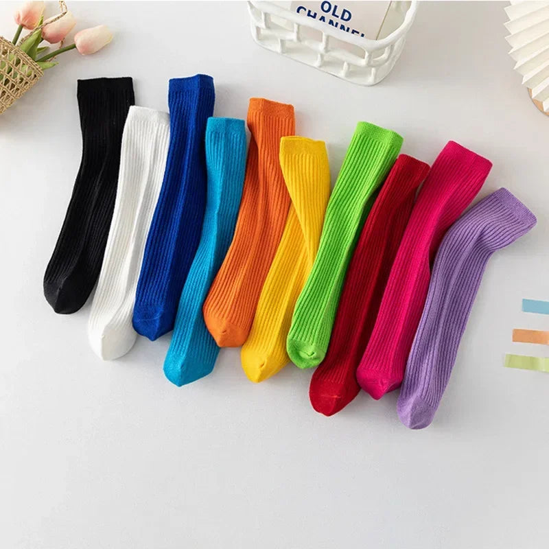 Solid Color Knitted Long Socks for Boy Girls Candy Color Knee High Socks Toddler Spring Autumn Soft Cotton Kids School Stockings