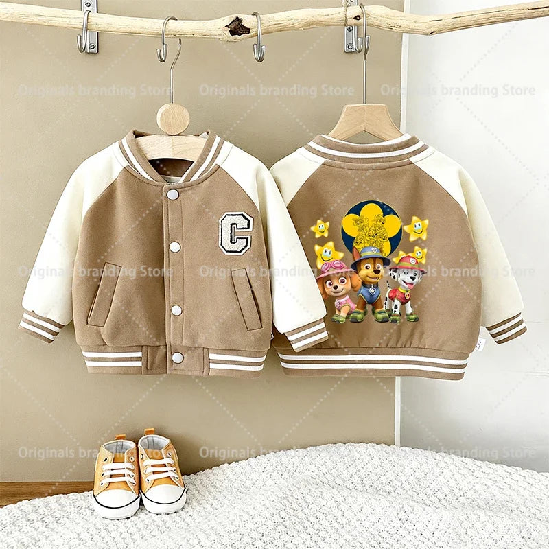 Paw Patrols Children Jackets Boys Girls Baseball Coats Kids Embroidered Letters Cardigan Autumn Fashion Outerwear Clothing Gift