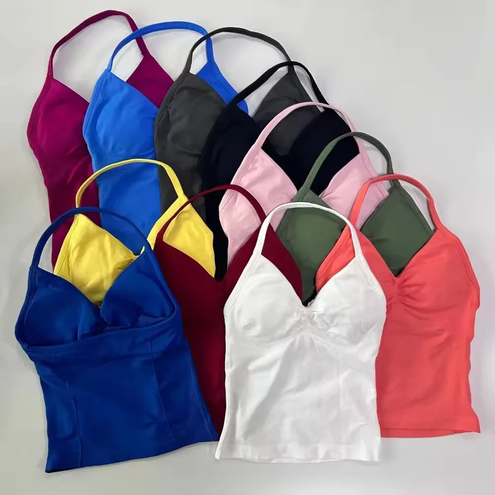 Women's Sexy Sports Bra - Open Back Design, Breathable Stretchy Fabric for Yoga - Elegant Solid Color All-Season Activewear