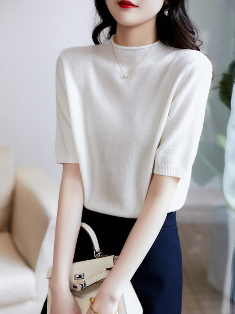 2022 Knitted Women Sweater Pullovers Mock Neck Autumn Summer Basic Women Sweaters Slim Fit high quality Top Black Gray White