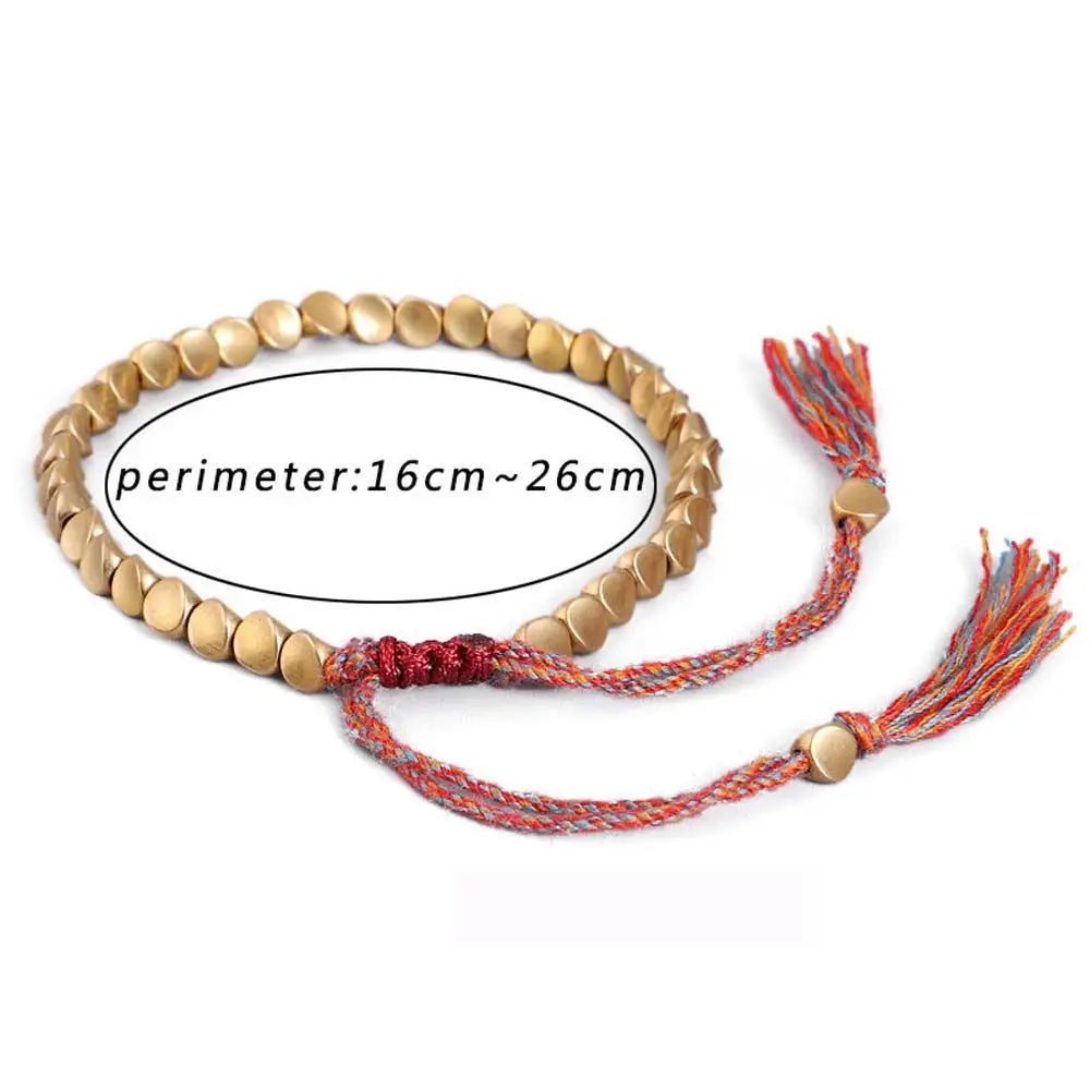 Handmade Men Adjustable Rope Cotton Thread Wrist Jewelry Copper Beads Bangles Braided Bracelet