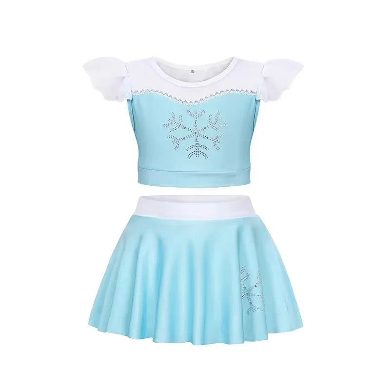 2026 Girls Two Piece Swimsuit Anna Elsa Swimwear Princess Bodysuit Swimwear for Girls Childrens Bikini Beachwear Clothes