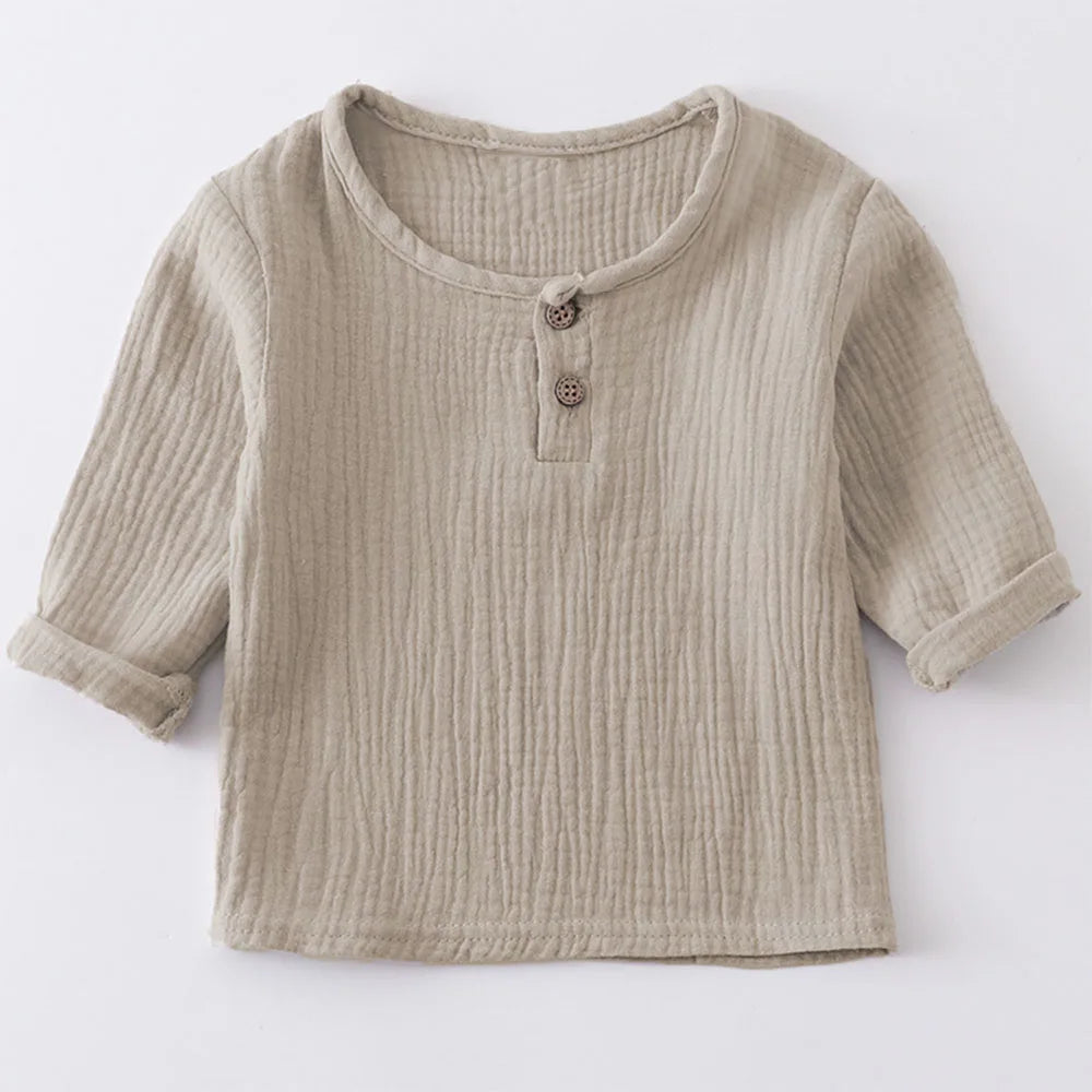 Children T Shirts Fashion Linen Pleated Boys T-shirt Child T-shirtS 2023 Summer Baby Boys Girls T-shirt Kids Clothes