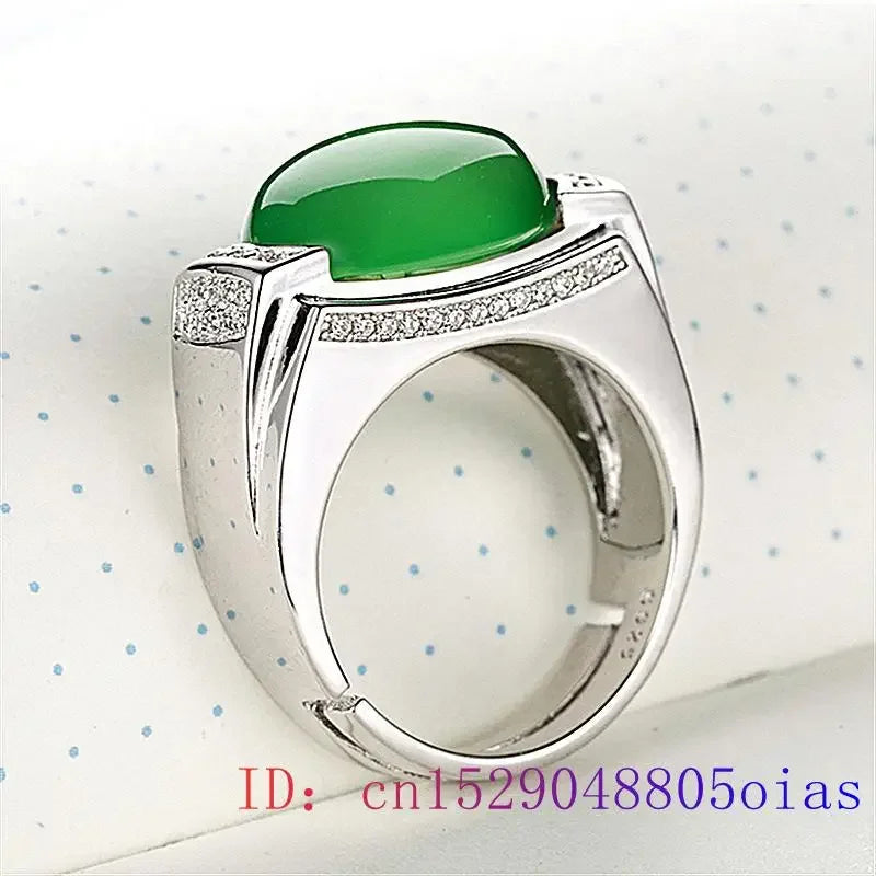 Green Jade Ring Fashion Chalcedony Men Gifts Gemstone Lucky Jewelry Zircon Natural Crystal Women Amulet Charm