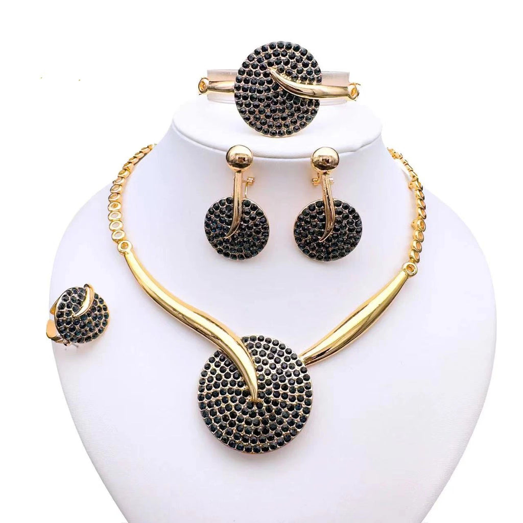 Exquisite Jewelry Set Big Round Rinestone Pendant Necklace for Women Girl's Gift African Party Accessories Daily Wear