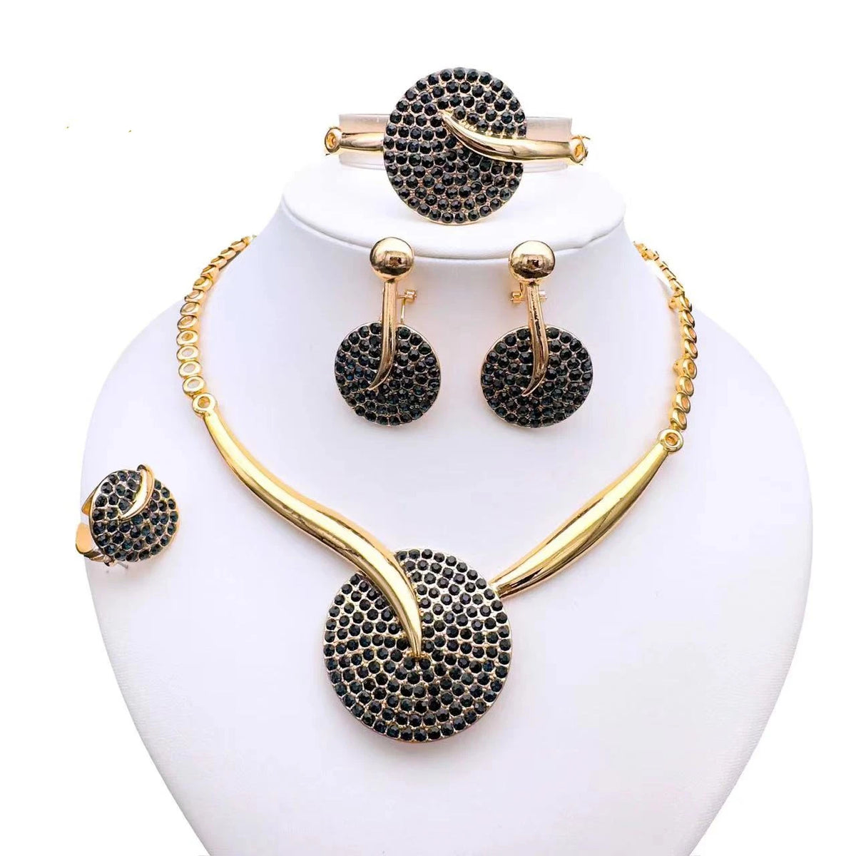 Exquisite Jewelry Set Big Round Rinestone Pendant Necklace for Women Girl's Gift African Party Accessories Daily Wear
