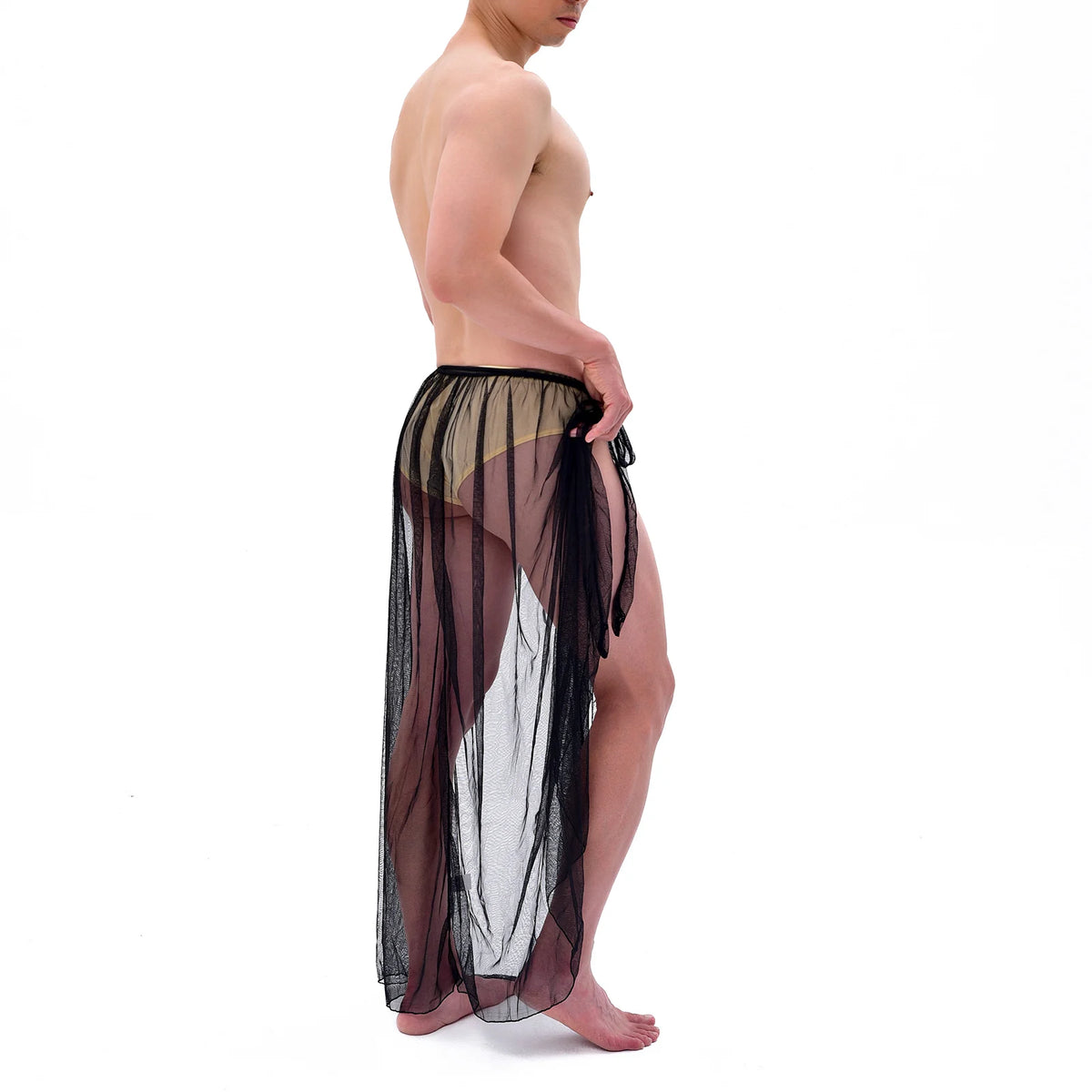 Men Pajamas Sexy Mesh Sleep Bottoms Man See Through Long Sleepwear Culottes Transparent Side Spilt Nightdress