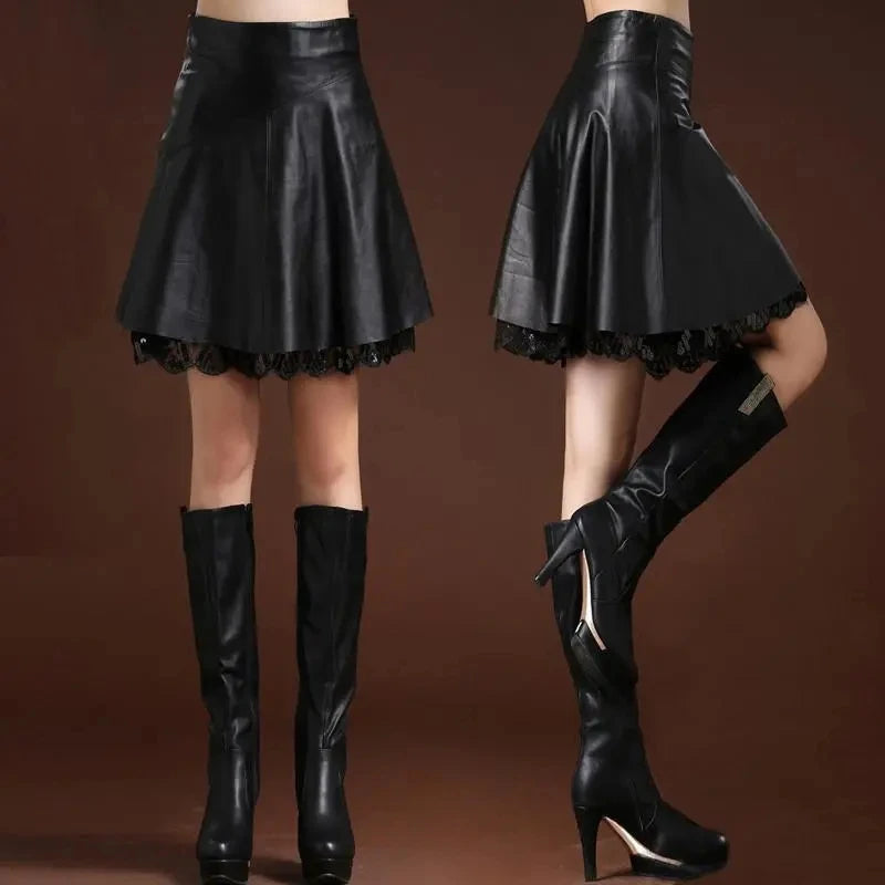 Women's PU Leather Skirt  New Ladies High-quality PU Leather Skirts A-line High Waisted Female Personality Super Hot Sexy