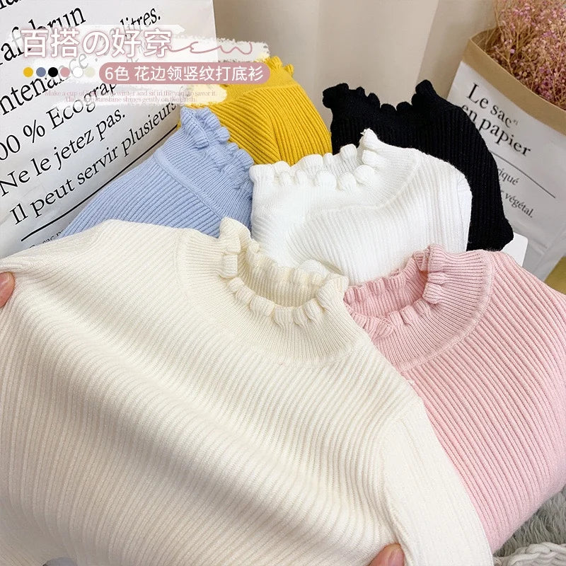 Kids Winter Clothes Baby Girls Knitted Sweater Cute Knitted Bottoms High Neck Inside Sweaters Turtleneck Top Pullovers Cotton